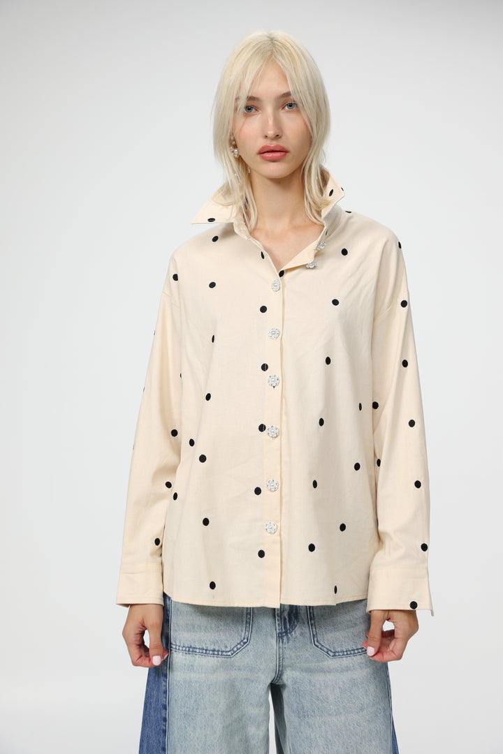 Lipstick Cream Buttoned Shirt