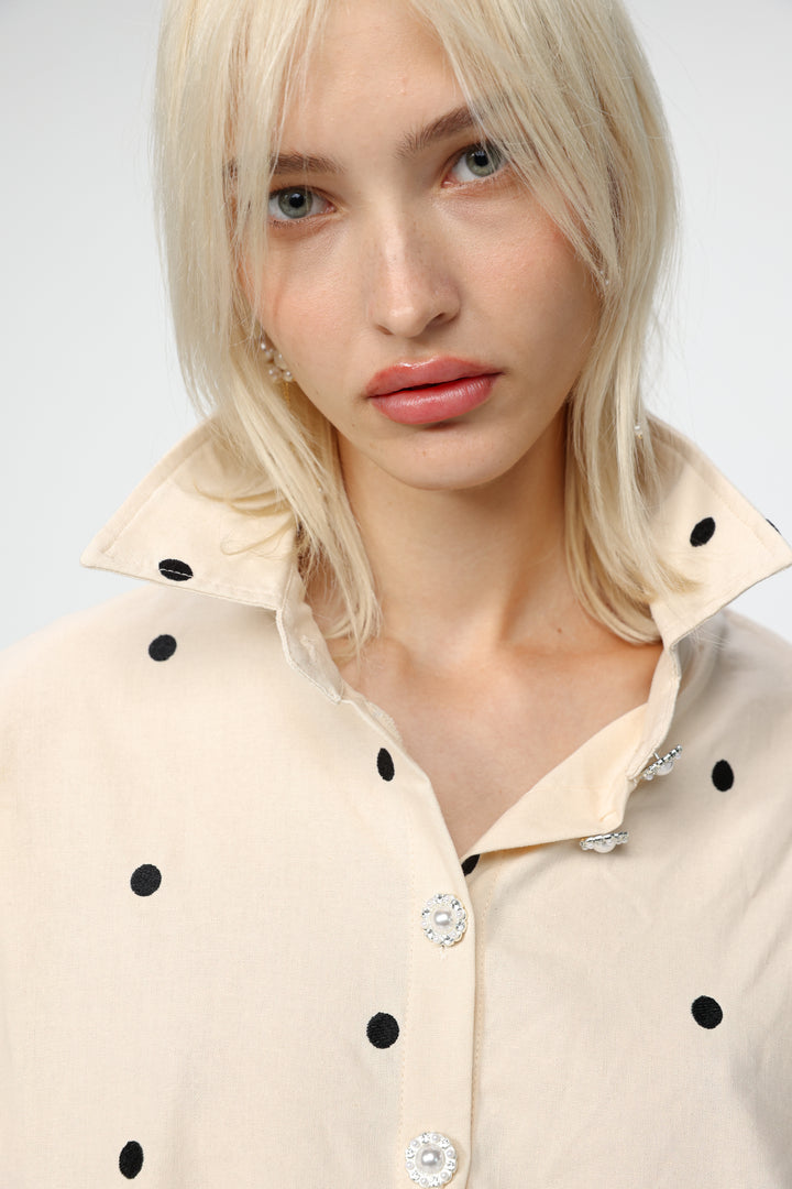 Lipstick Cream Buttoned Shirt