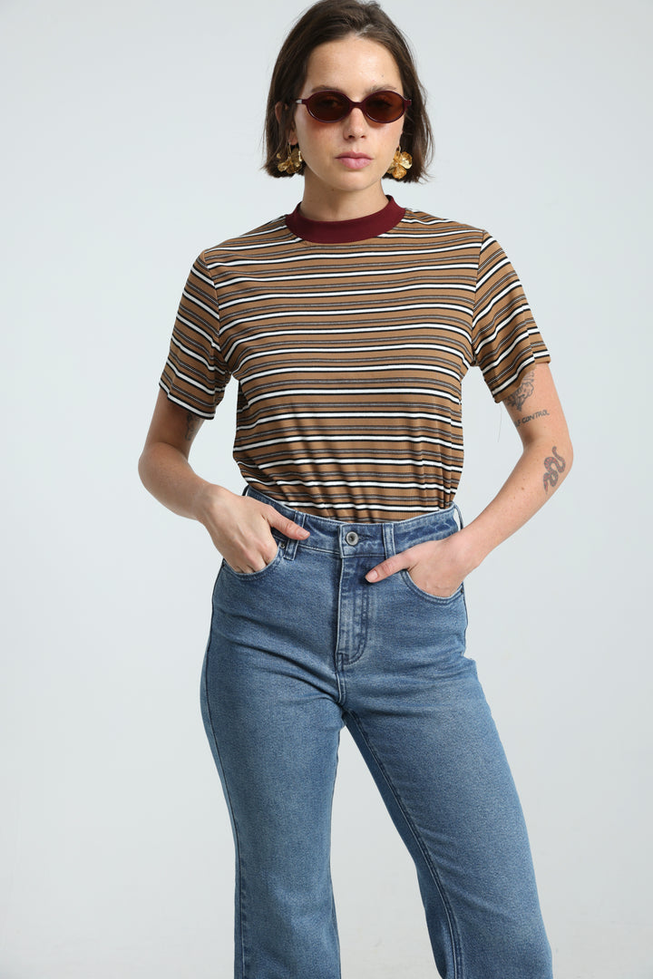 Rebasically Striped Brown T-Shirt