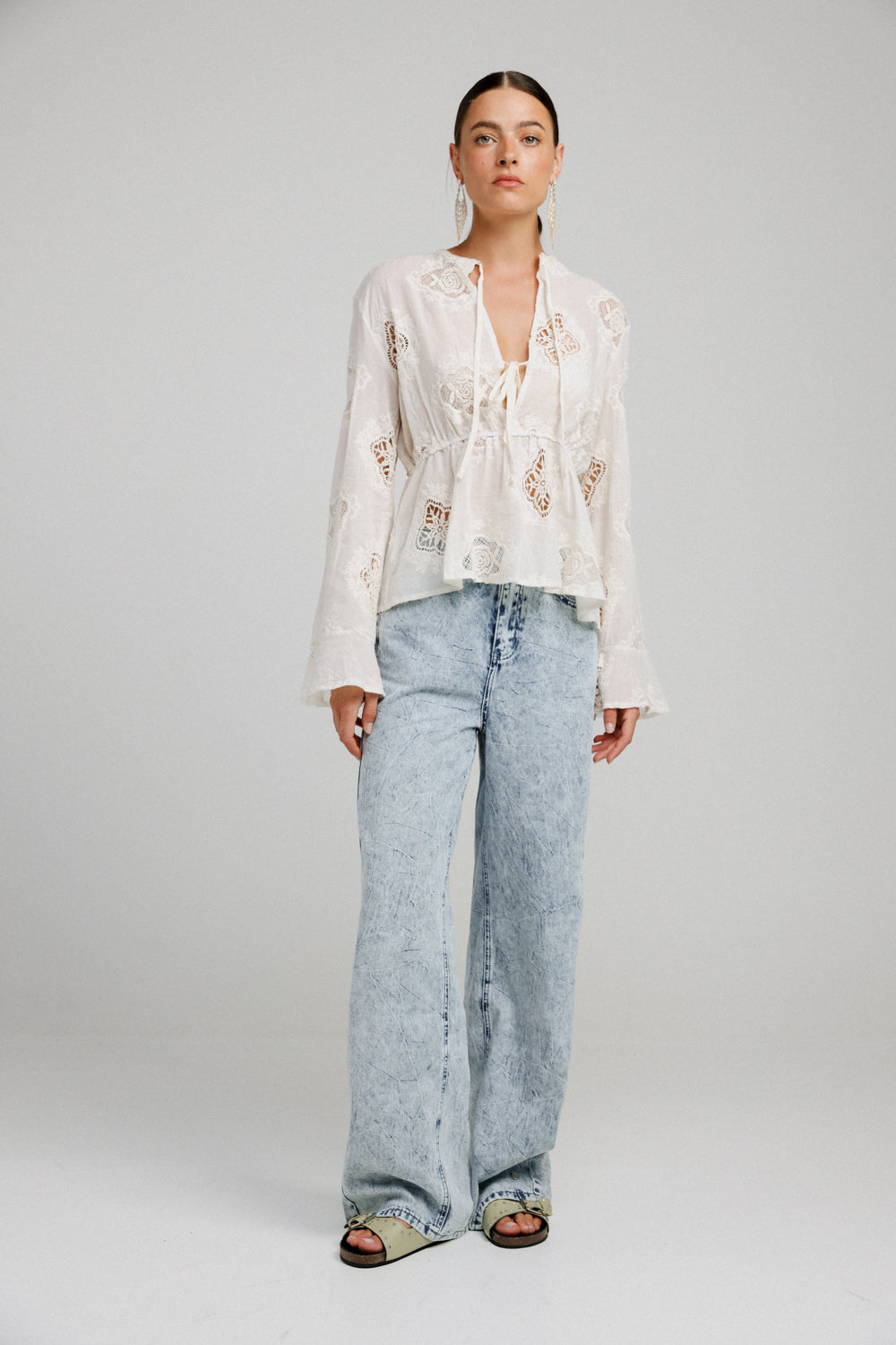 Flowered Lace Cream Shirt