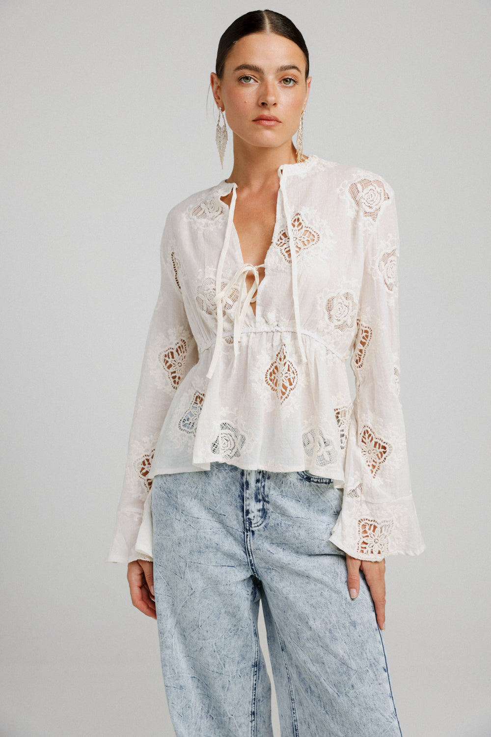 Flowered Lace Cream Shirt