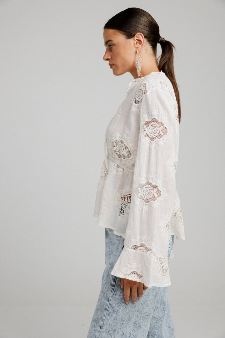 Flowered Lace Cream Shirt