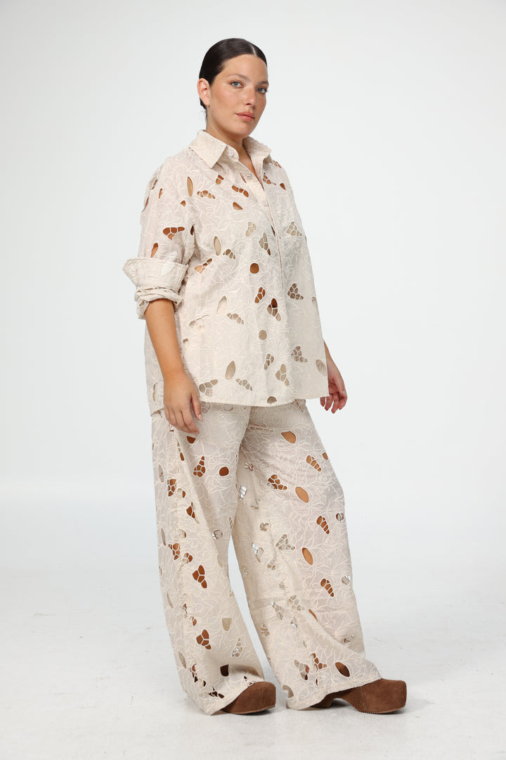 Floral Cutwork Cream Bottoms