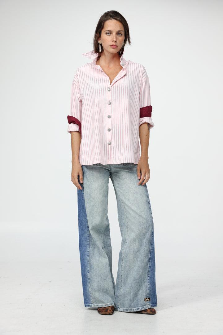 Pink Striped Buttoned Shirt