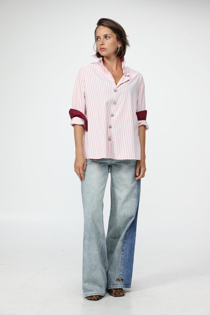 Pink Striped Buttoned Shirt