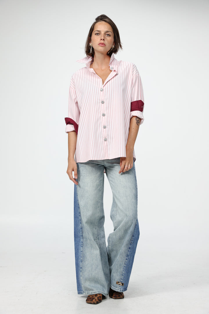 Pink Striped Buttoned Shirt