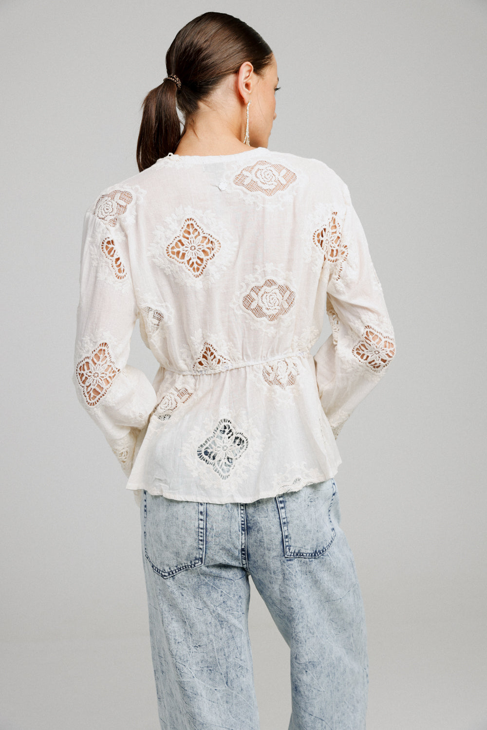 Flowered Lace Cream Shirt