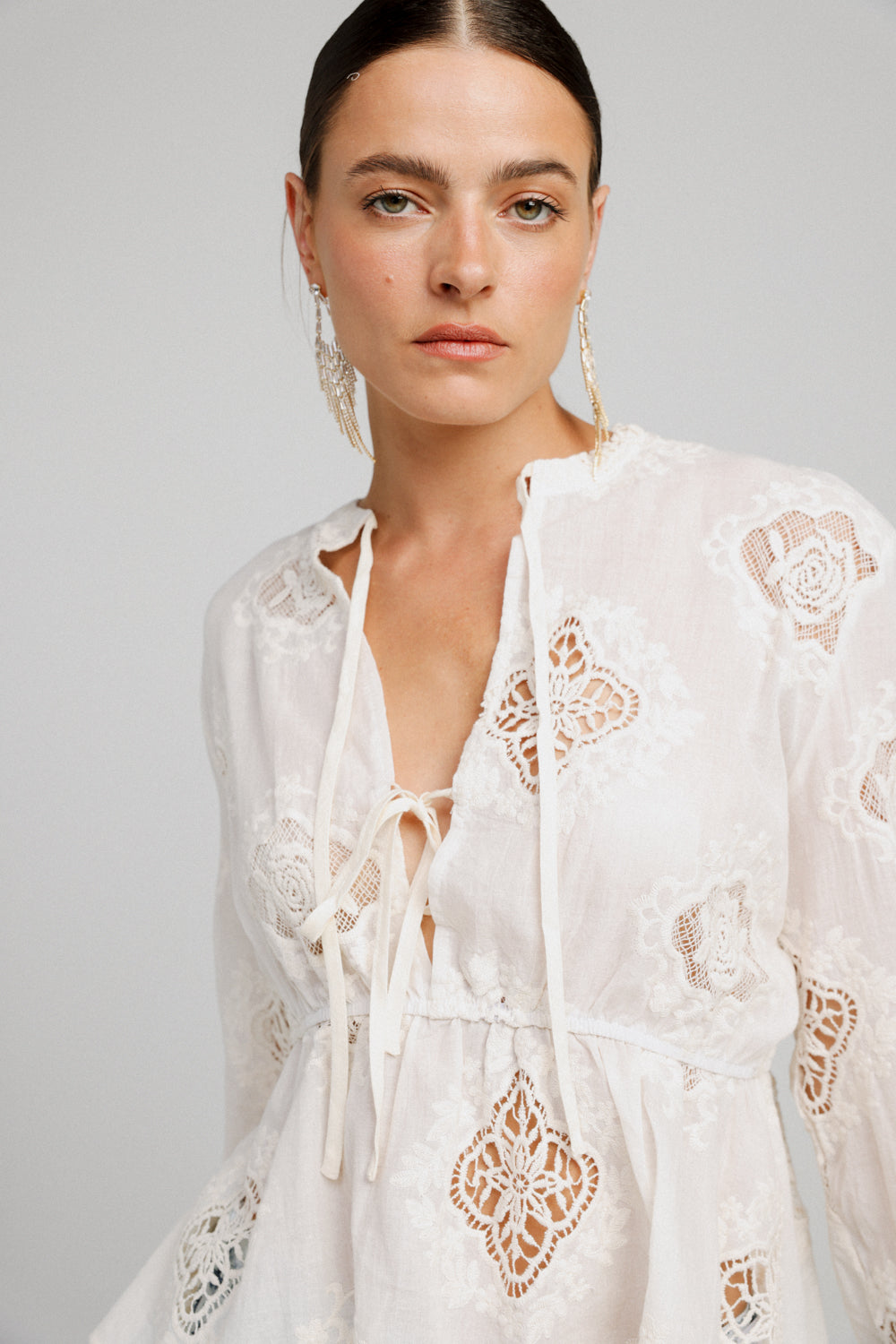 Flowered Lace Cream Shirt