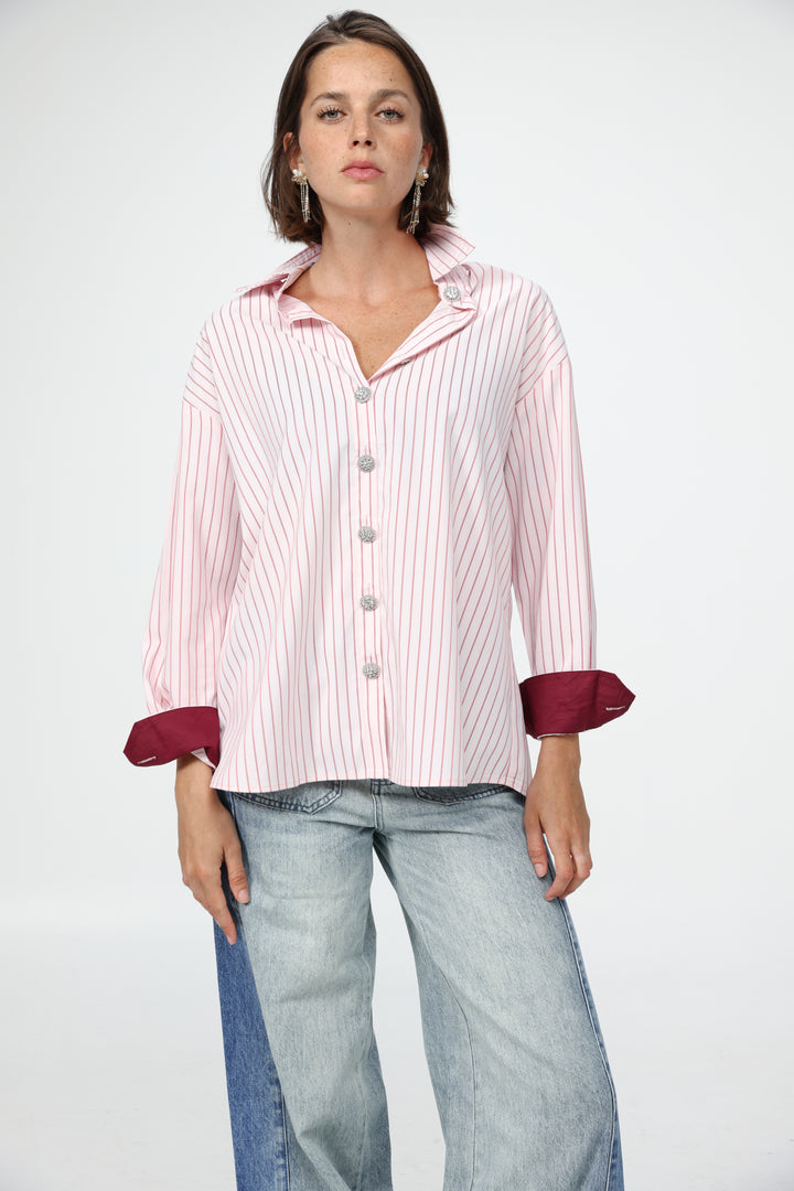 Pink Striped Buttoned Shirt