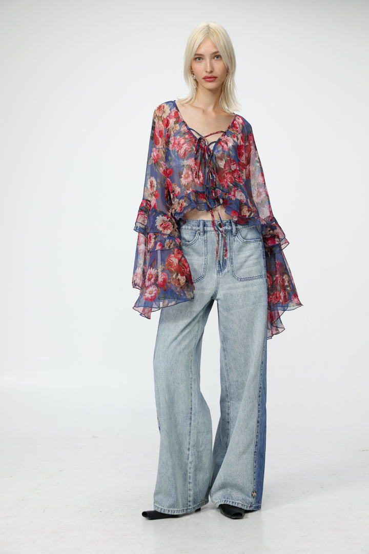 Sheer Floral Boho Blouse