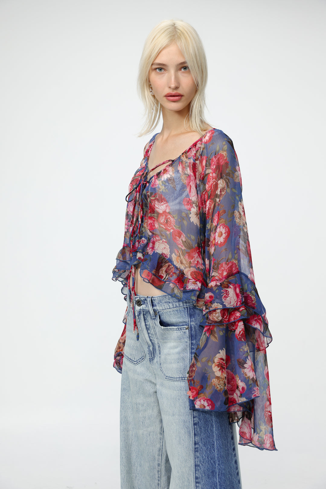 Sheer Floral Boho Blouse