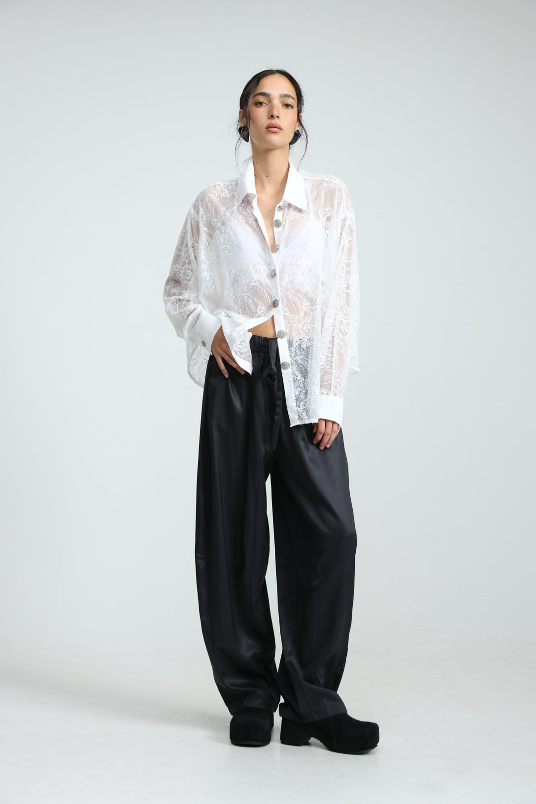 Oversized White Lace Buttoned Shirt