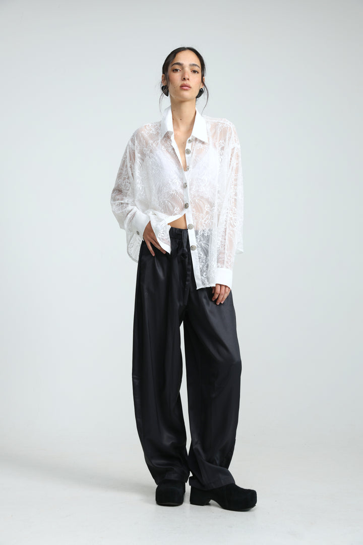 Oversized White Lace Buttoned Shirt