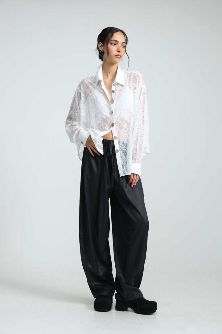 Oversized White Lace Buttoned Shirt