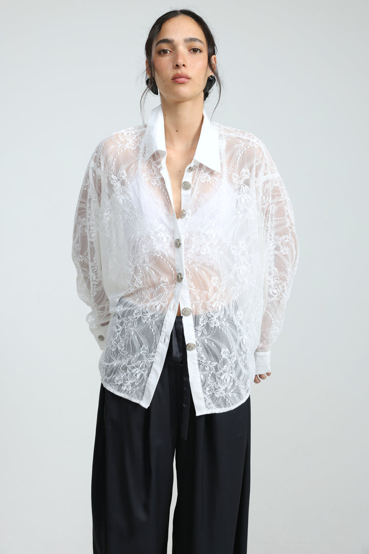 Oversized White Lace Buttoned Shirt