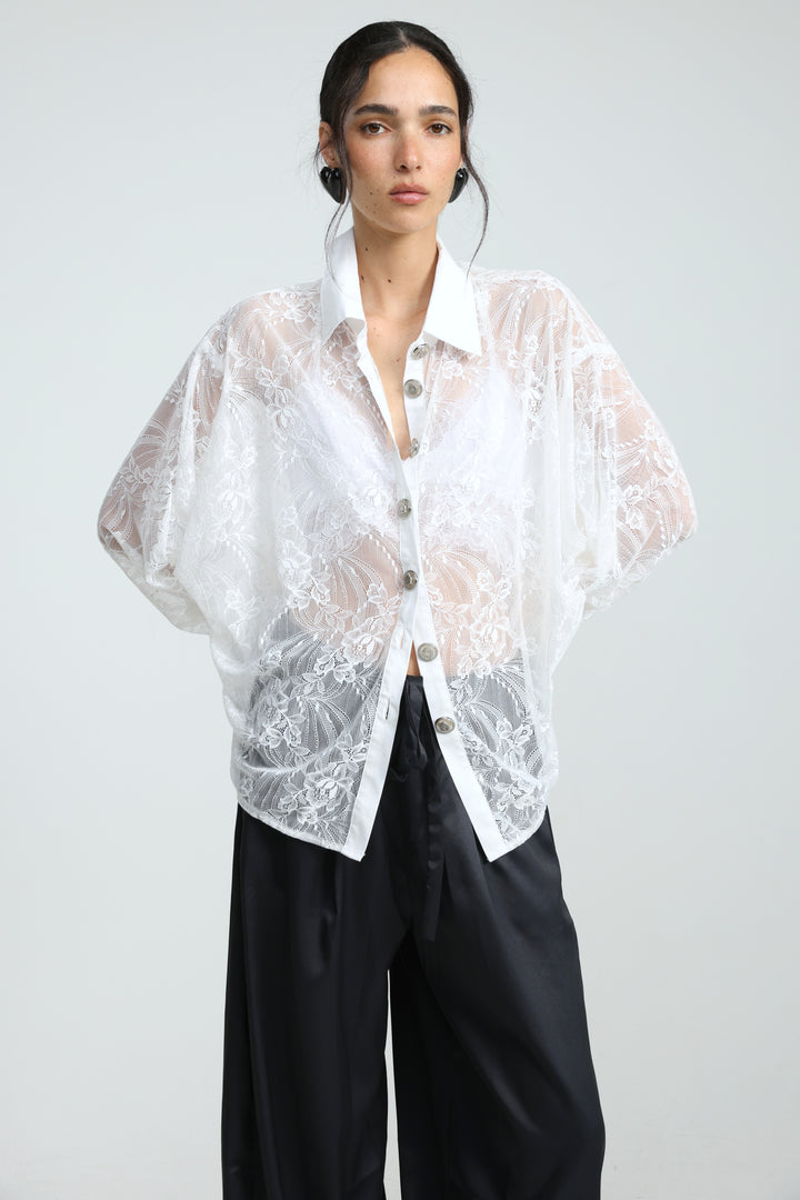 Oversized White Lace Buttoned Shirt