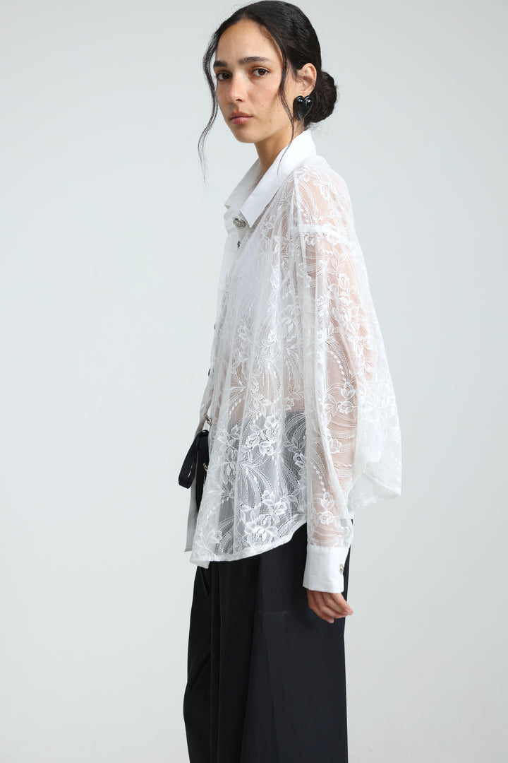Oversized White Lace Buttoned Shirt