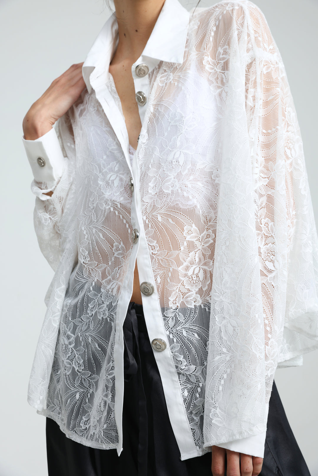 Oversized White Lace Buttoned Shirt