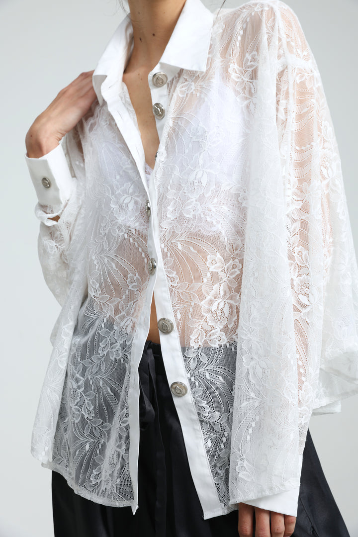 Oversized White Lace Buttoned Shirt