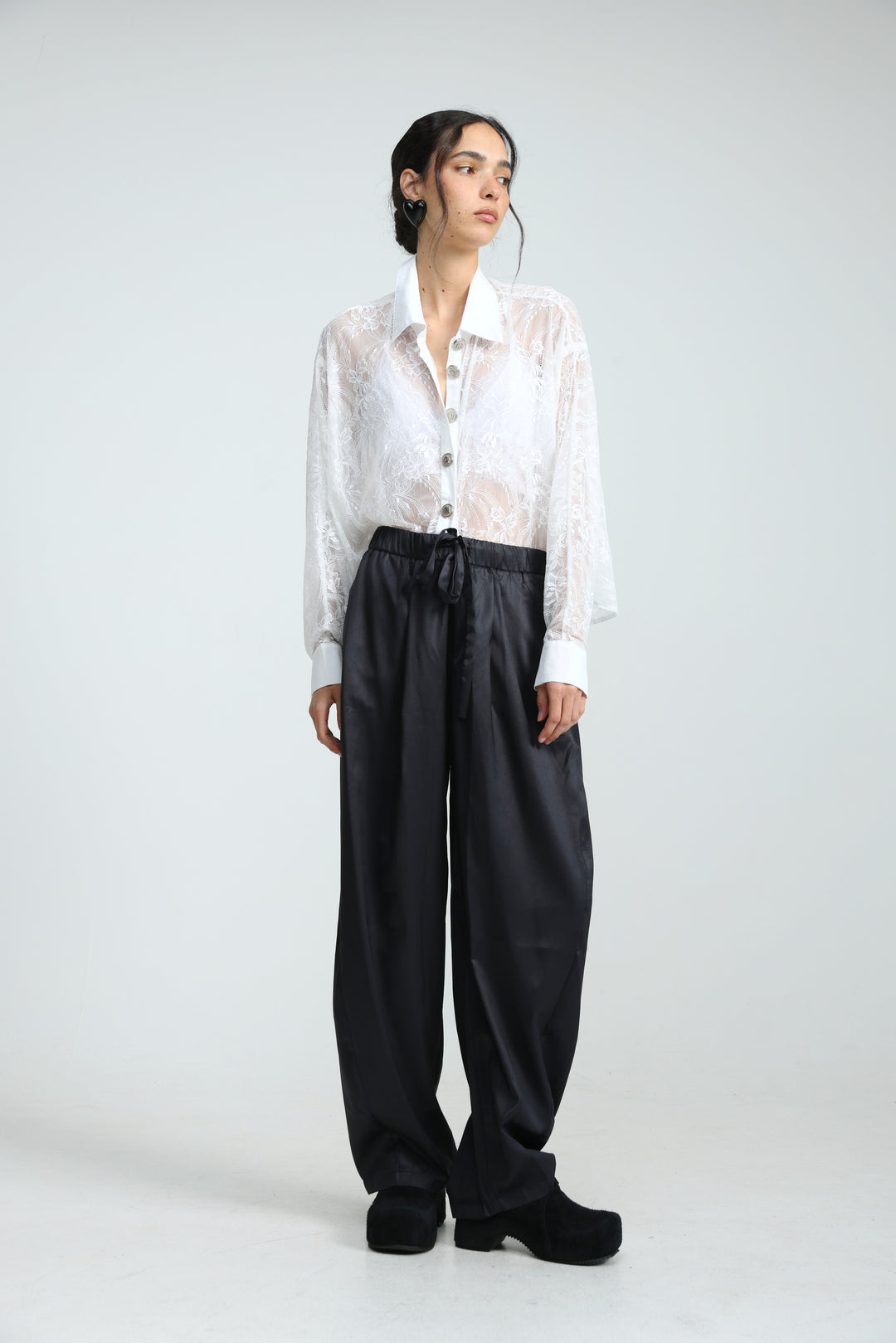 Oversized White Lace Buttoned Shirt
