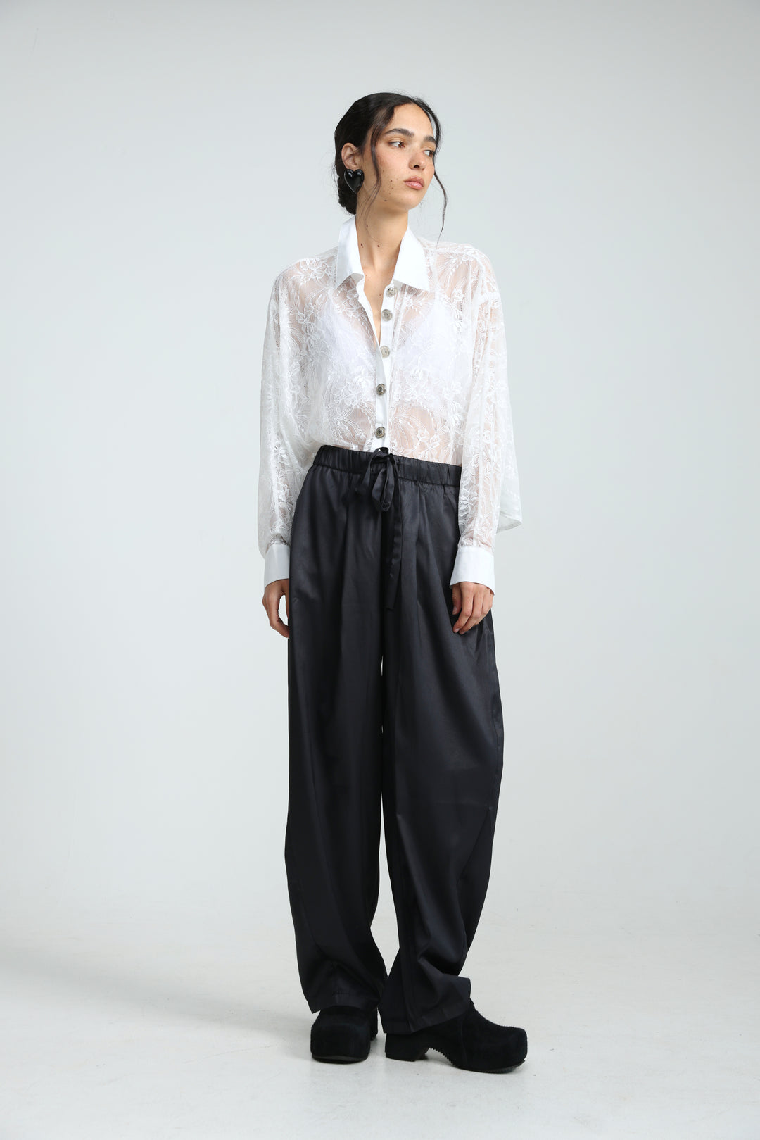 Oversized White Lace Buttoned Shirt