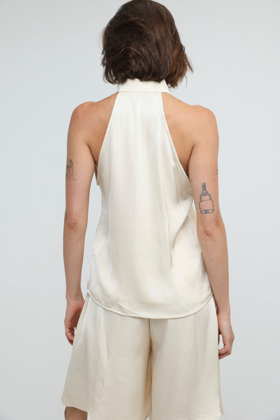 Satin Cream Buttoned Halter Top