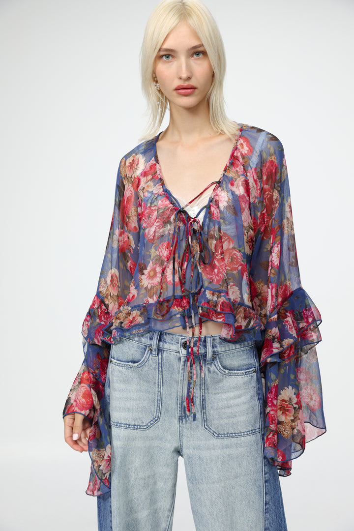 Sheer Floral Boho Blouse