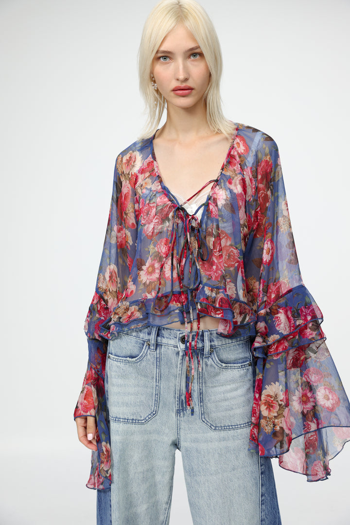 Sheer Floral Boho Blouse