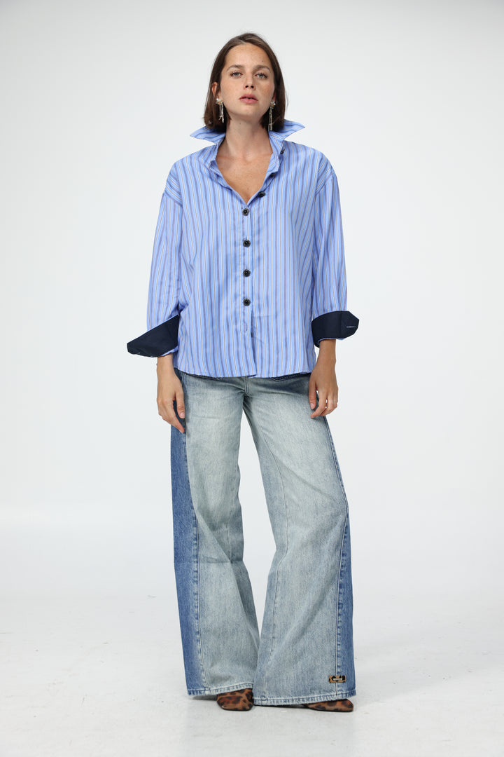 Blue Striped Buttoned Shirt