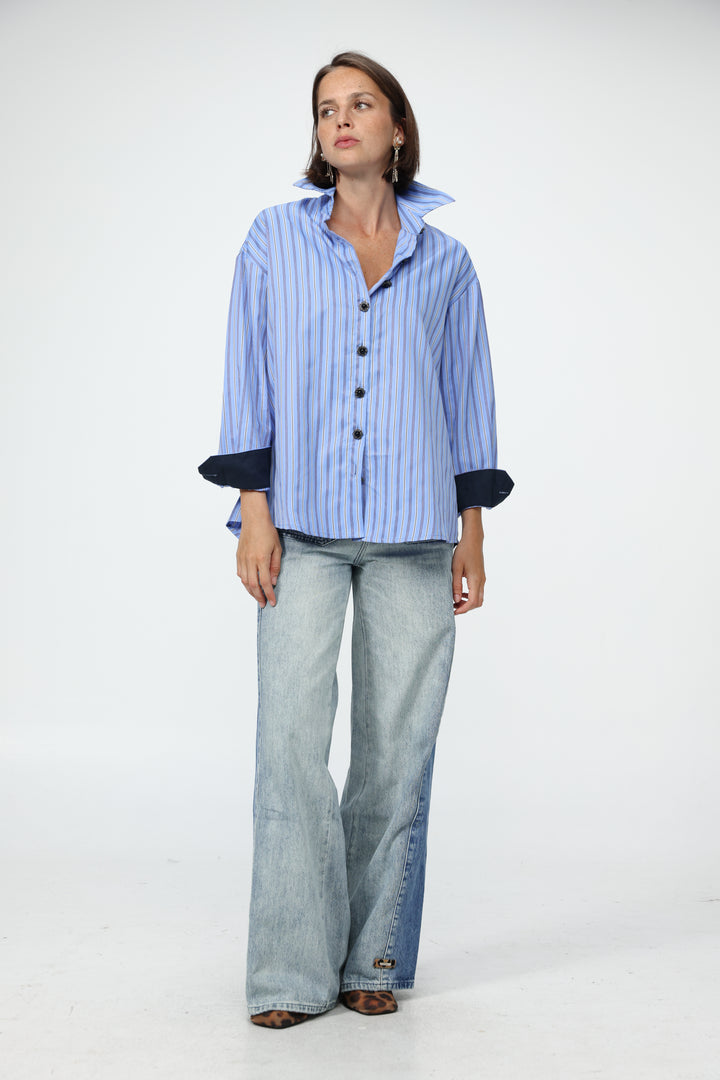 Blue Striped Buttoned Shirt