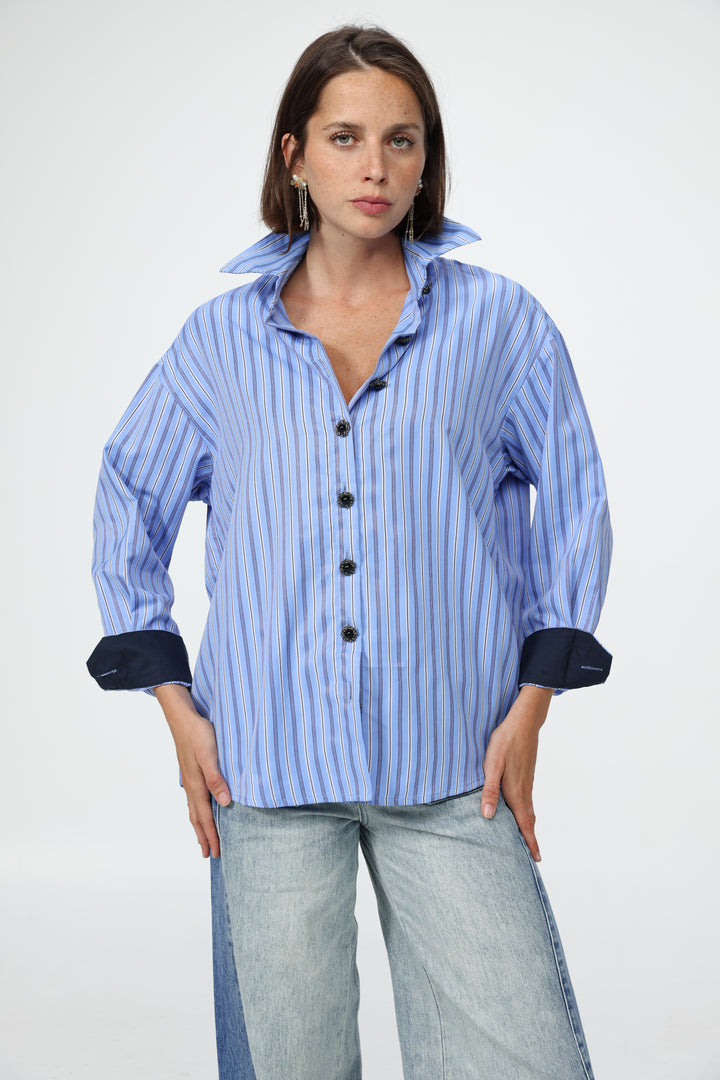 Blue Striped Buttoned Shirt