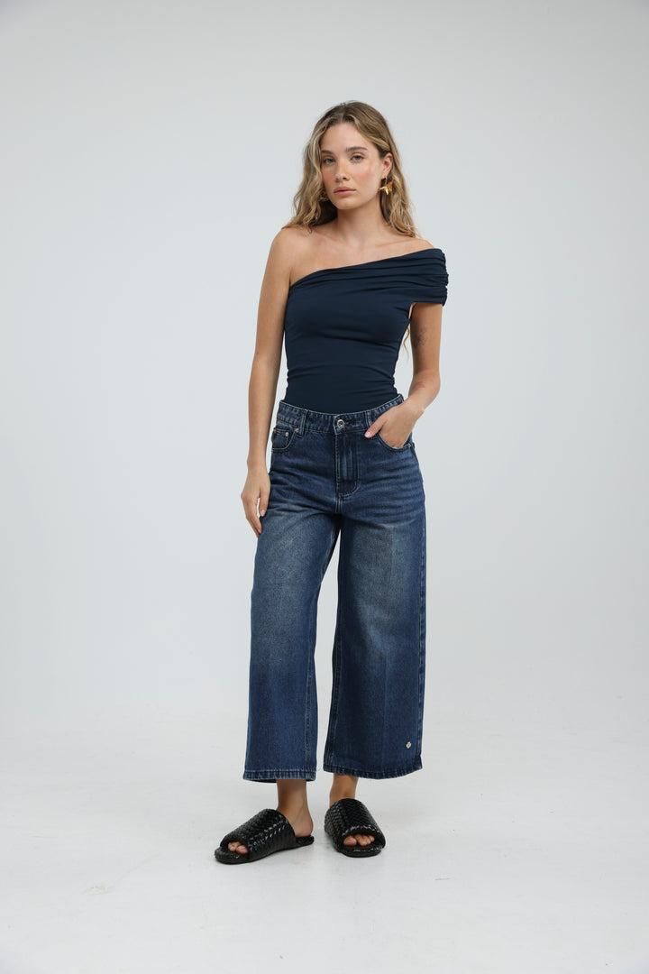 Everglow Navy One Shoulder Top