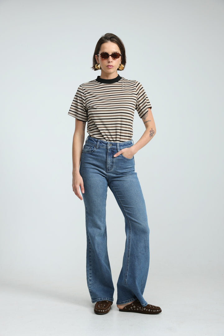 Rebasically Striped Beige T-Shirt