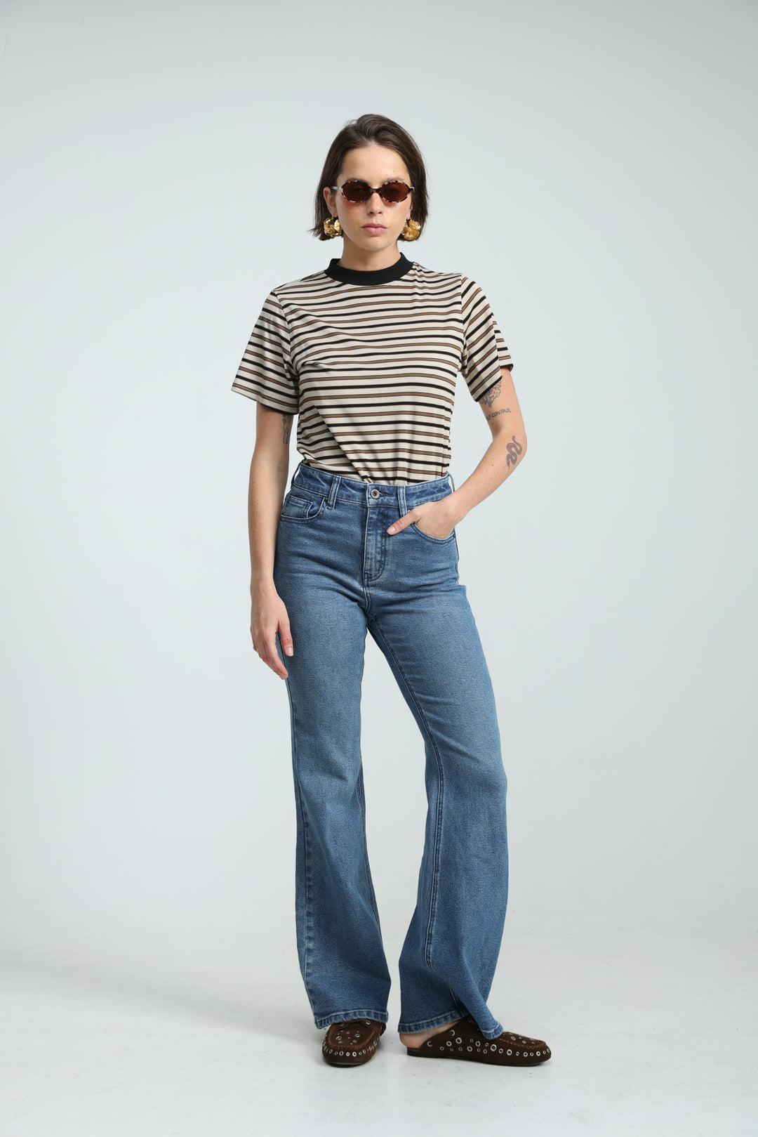 Rebasically Striped Beige T-Shirt