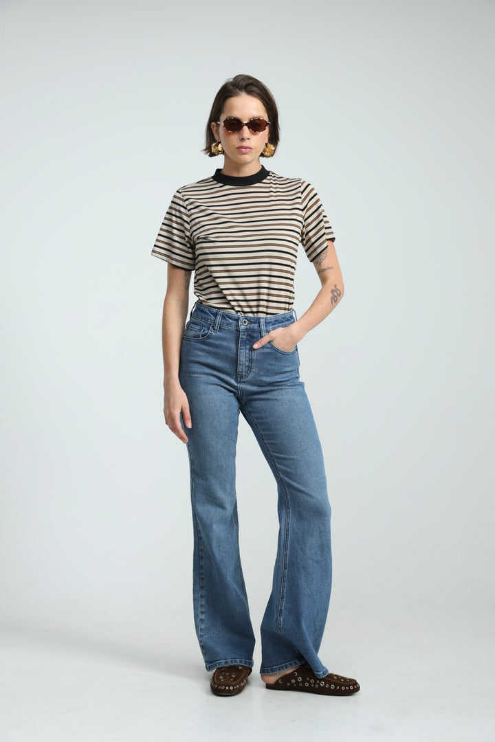 Rebasically Striped Beige T-Shirt