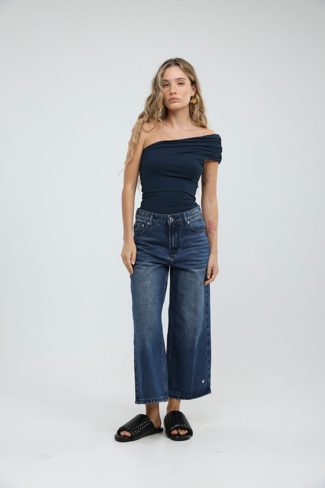 Everglow Navy One Shoulder Top