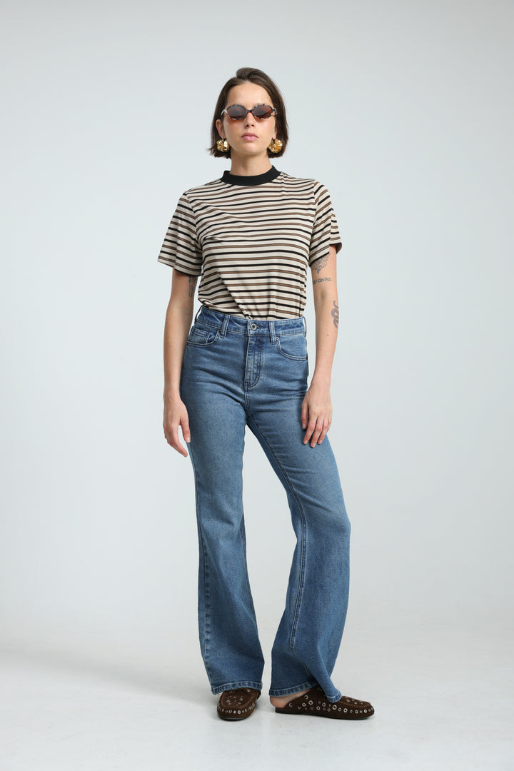 Rebasically Striped Beige T-Shirt