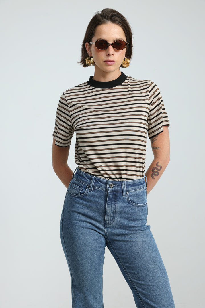Rebasically Striped Beige T-Shirt