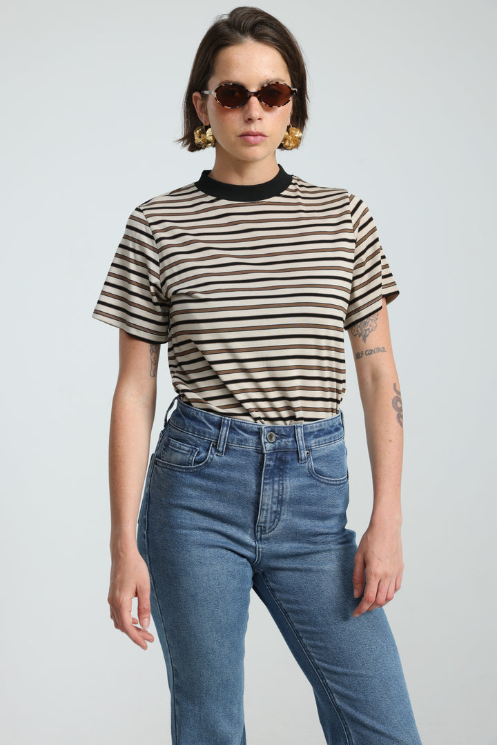 Rebasically Striped Beige T-Shirt