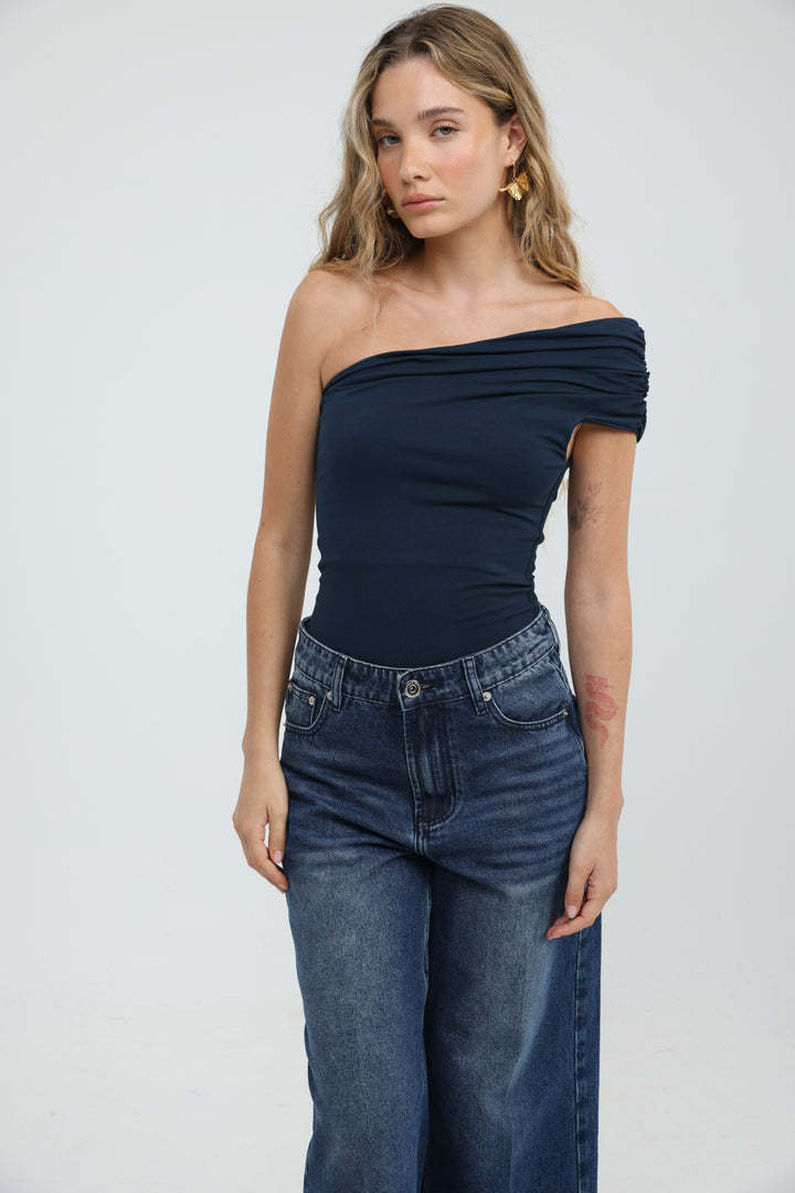Everglow Navy One Shoulder Top