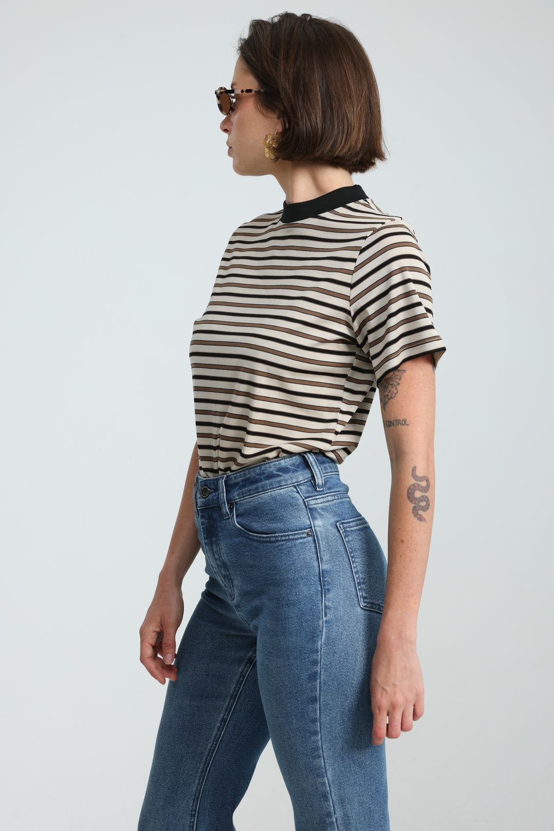 Rebasically Striped Beige T-Shirt