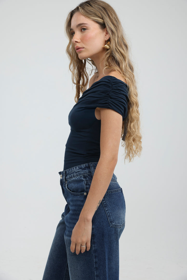 Everglow Navy One Shoulder Top