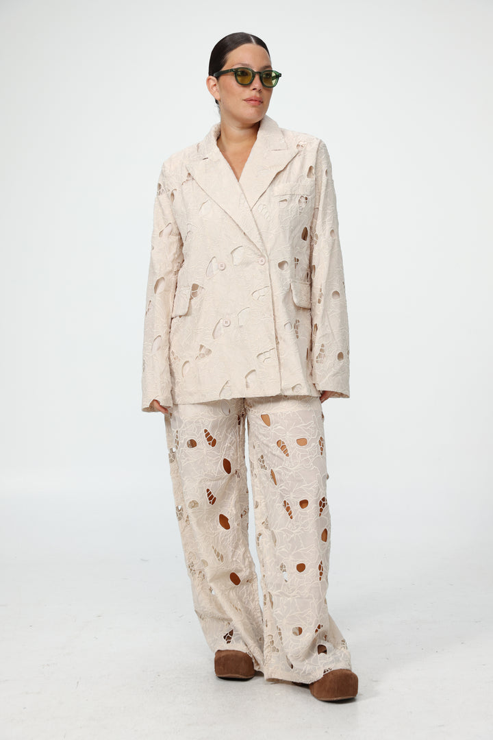 Floral Cutwork Cream Blazer