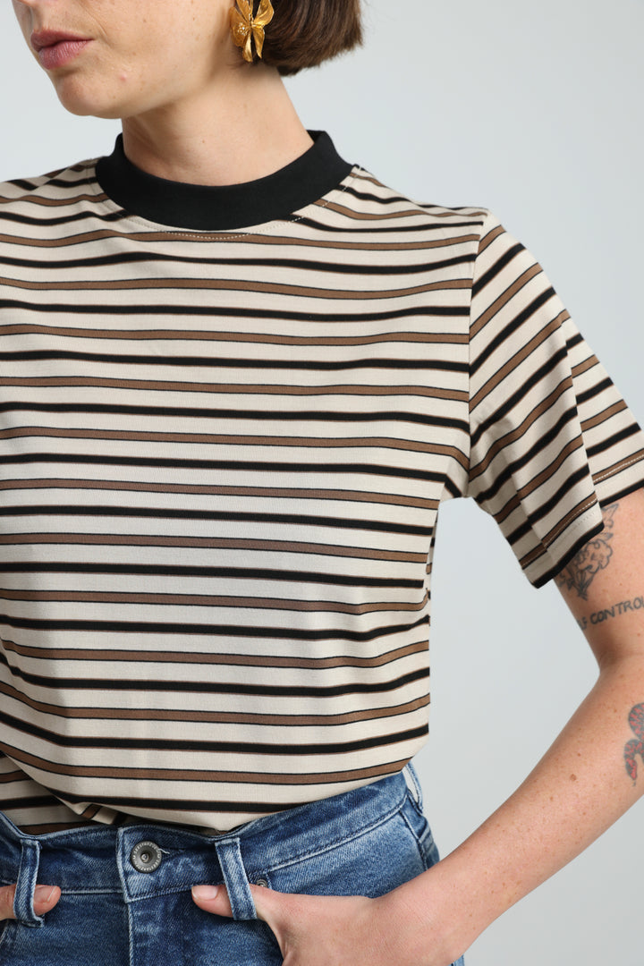 Rebasically Striped Beige T-Shirt