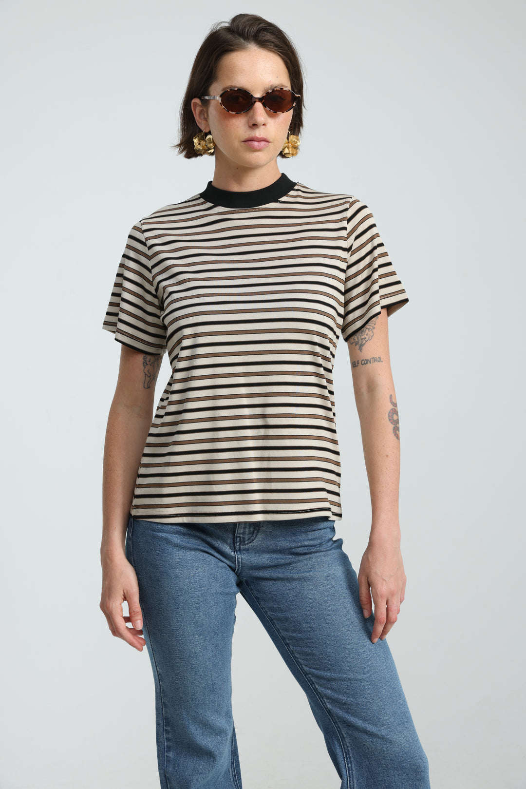 Rebasically Striped Beige T-Shirt
