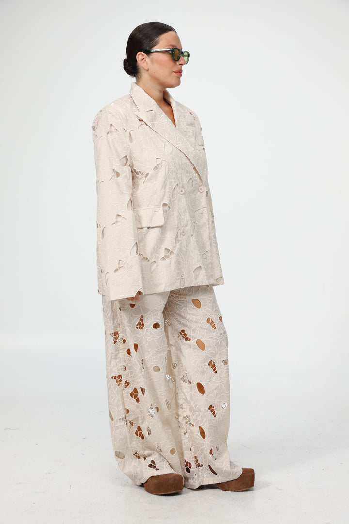 Floral Cutwork Cream Blazer
