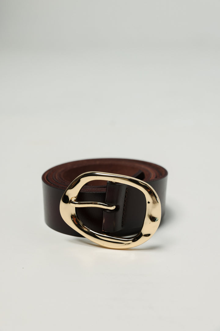 Ovel Buckle Brown Leather Belt