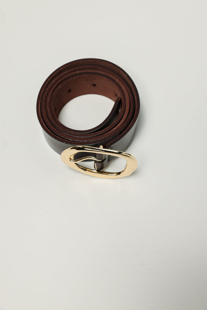 Ovel Buckle Brown Leather Belt