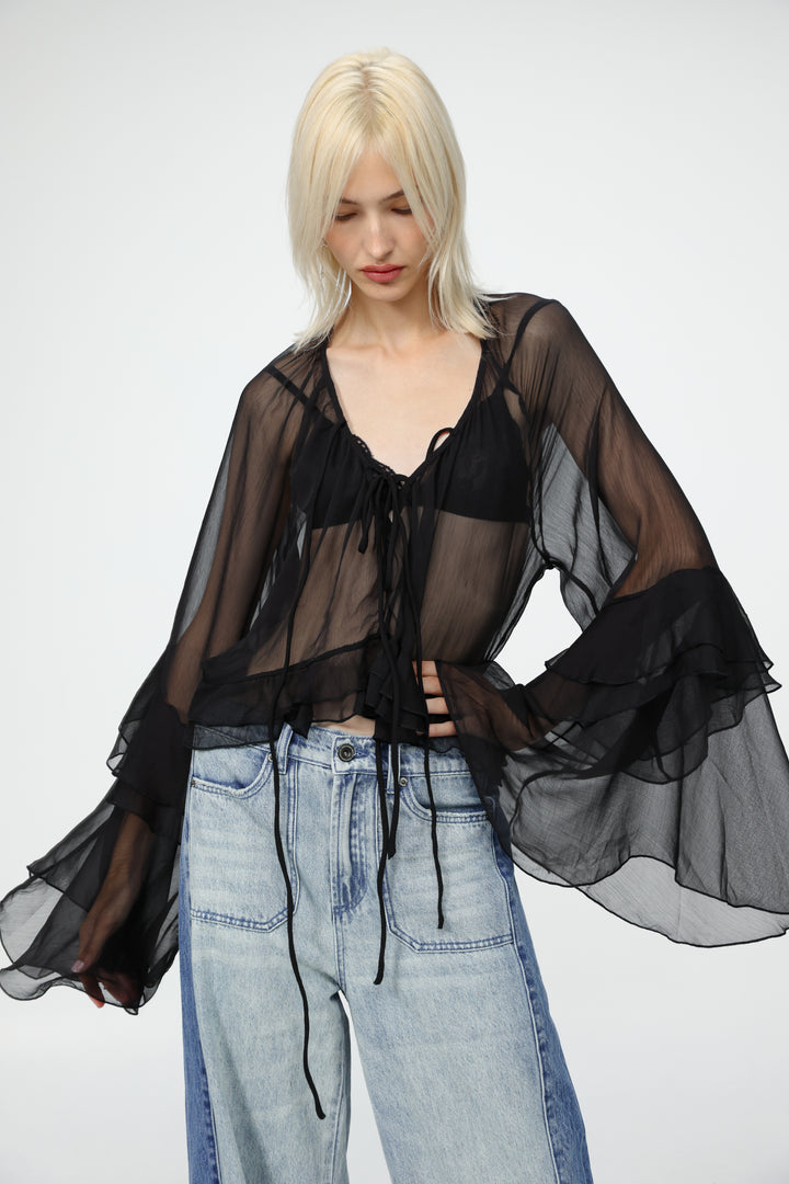 Sheer Black Boho Blouse
