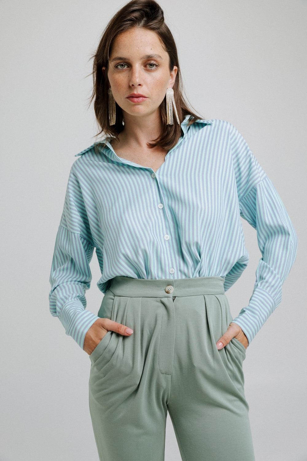 Stripes Aqua Buttoned Shirt